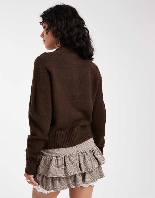 Threadbare – Brązowy zapinany na guziki kardigan z okrągłym dekoltem, 3 z 4