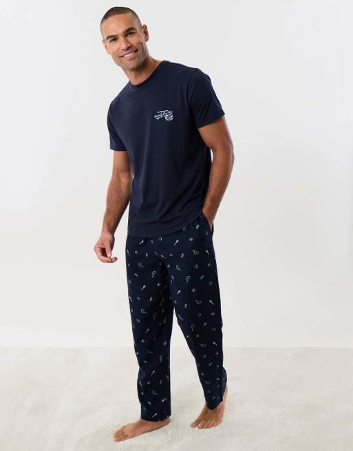 Threadbare Breakfast print christmas pyjama set in navy, 3 of 4