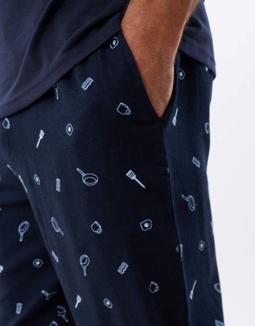 Threadbare Breakfast print christmas pyjama set in navy, 4 of 4