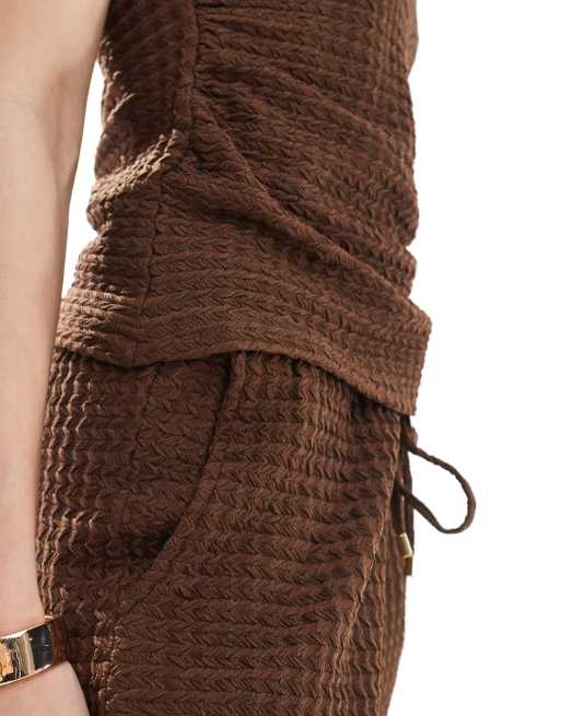 Threadbare - Broek met wijde pijpen, trekkoord en textuur in bruin, deel van co-ord set, 2 van 5