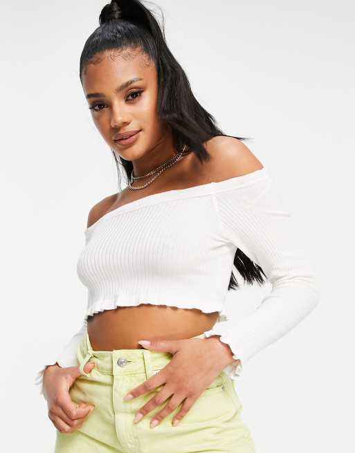 White ribbed bardot on sale top