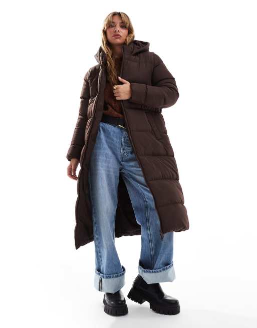 Threadbare - Brun 2-i-1-dynejakke/-longline-vest med aftagelige ærmer med lynlås