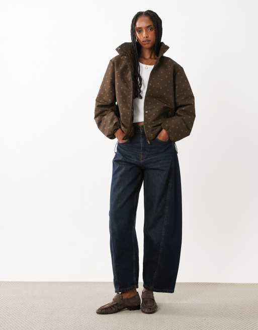 Threadbare – Brun, prickig regnjacka med ståkrage och elastisk fåll, 2 av 4