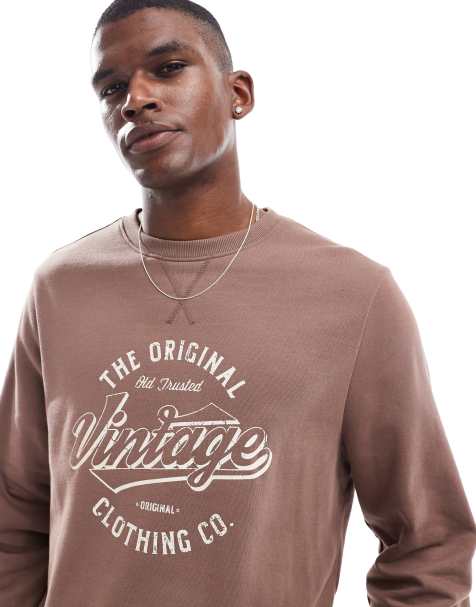 Threadbare – Brun sweatshirt i fleece med tryck framtill - view 1