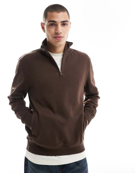 Threadbare – Brun sweatshirt med 1/4-lång dragkedja - view 1