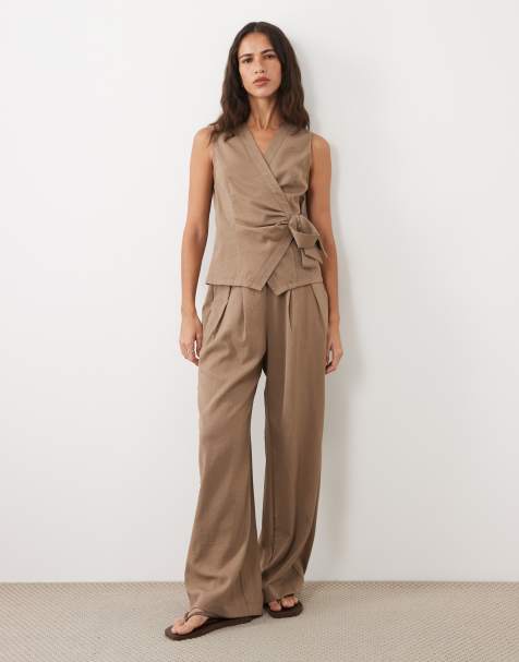 Threadbare – Brungrått set med vida byxor och kostymväst - view 1