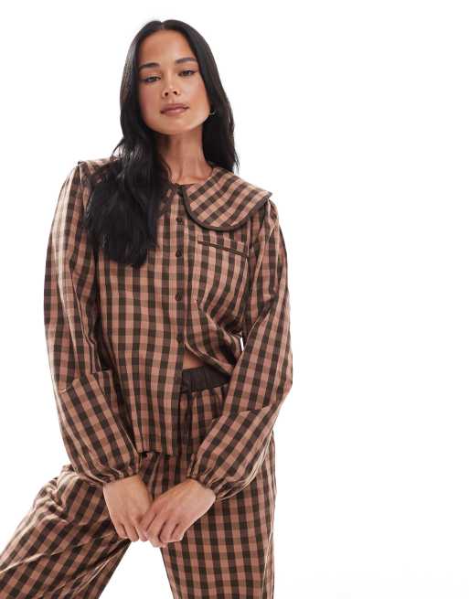 Threadbare – Brunrutig pyjamas med knäppning och krage, 2 av 4