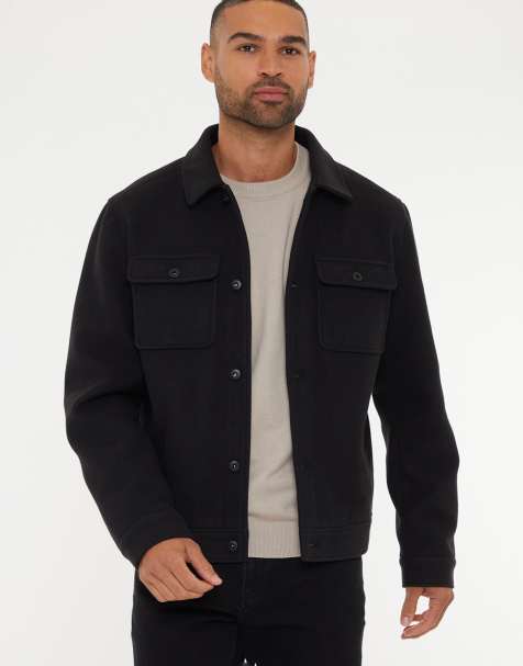 Threadbare Brushed button up shacket in black - view 1
