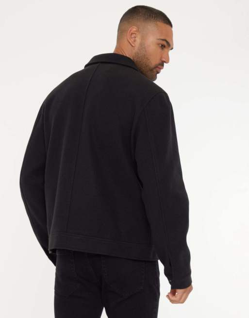 Threadbare Brushed button up shacket in black, 2 of 5