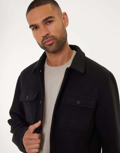 Threadbare Brushed button up shacket in black, 3 of 5