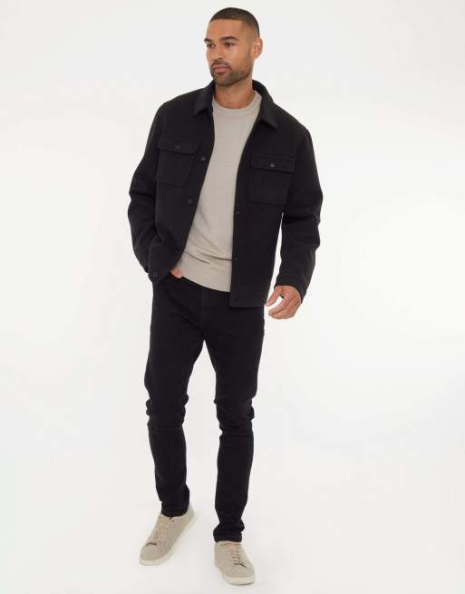 Threadbare Brushed button up shacket in black, 4 of 5