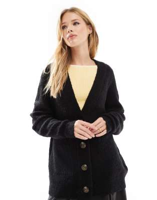 brushed cardigan in black