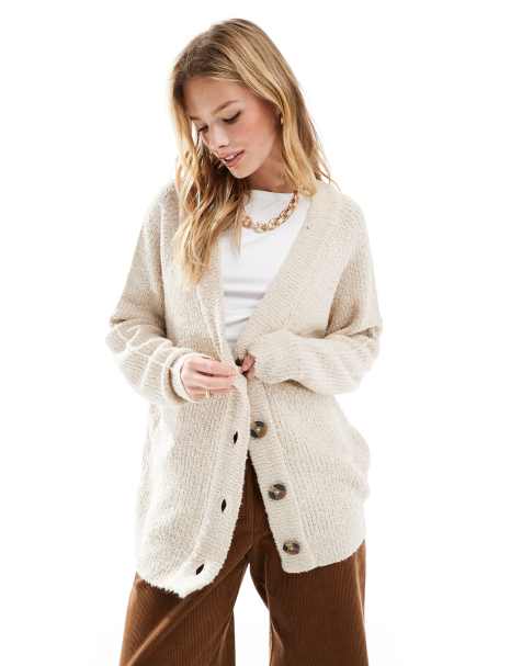 Threadbare brushed cardigan in cream - view 1