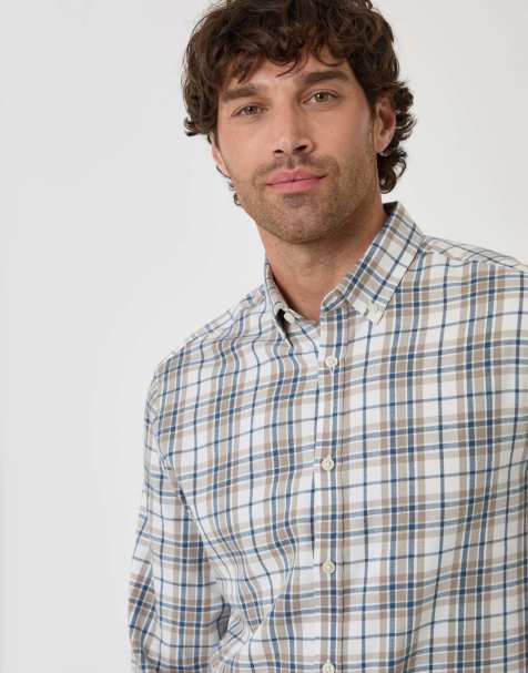 Threadbare Brushed cotton flannel shirt in cream - view 1