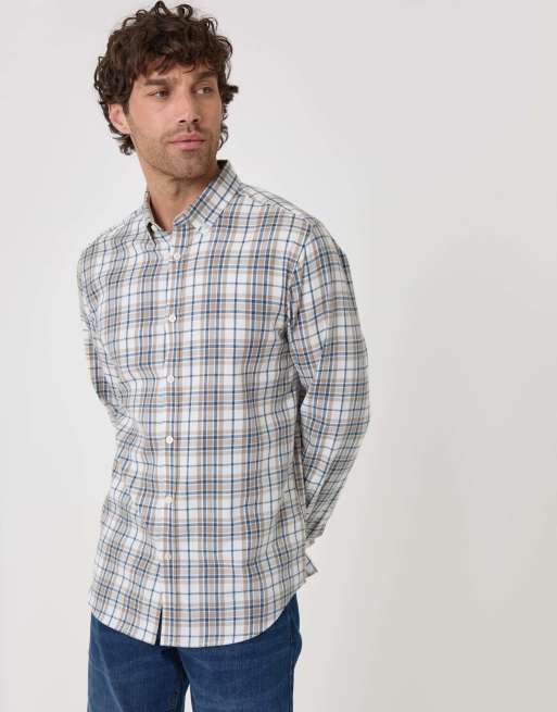 Threadbare Brushed cotton flannel shirt in cream, 2 of 4