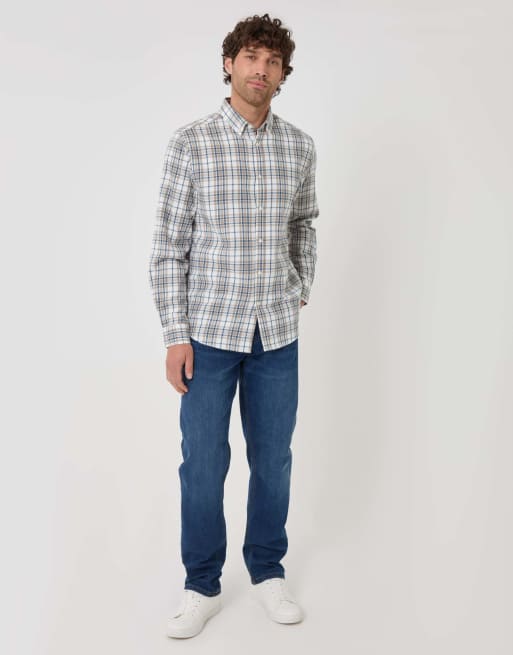 Threadbare Brushed cotton flannel shirt in cream, 3 of 4