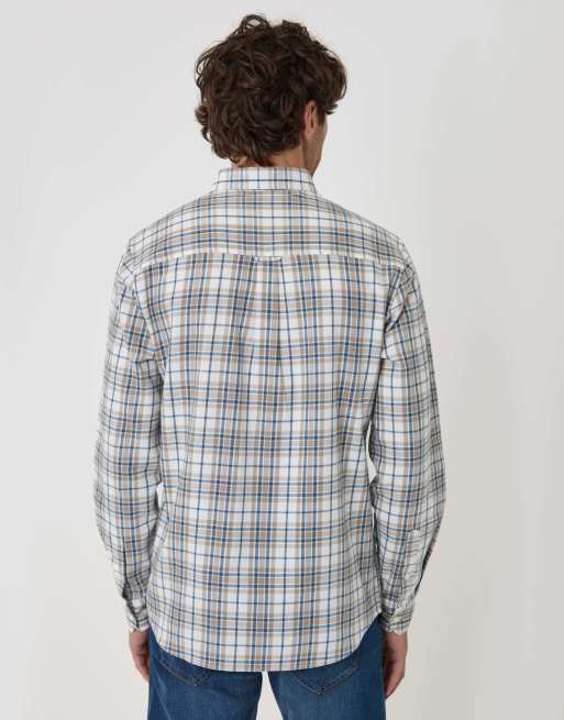Threadbare Brushed cotton flannel shirt in cream, 4 of 4