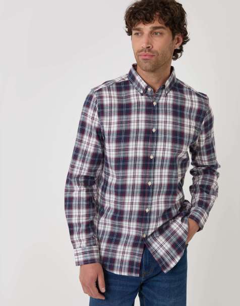 Threadbare Brushed cotton flannel shirt in navy - view 1