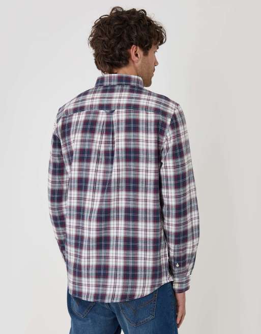 Threadbare Brushed cotton flannel shirt in navy, 2 of 4