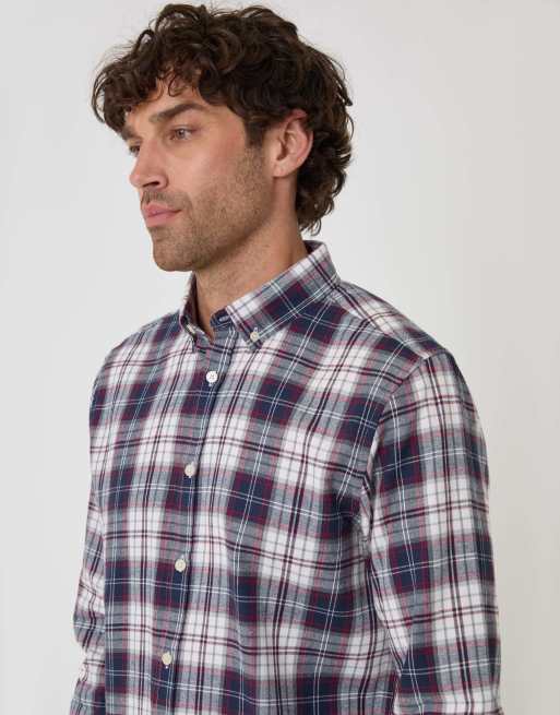 Threadbare Brushed cotton flannel shirt in navy, 3 of 4