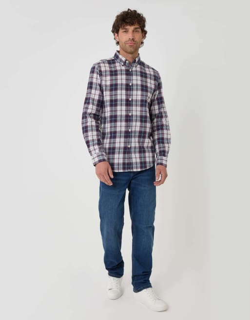 Threadbare Brushed cotton flannel shirt in navy, 4 of 4