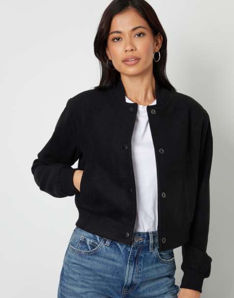 Threadbare Brushed cropped bomber jacket in black - view 1