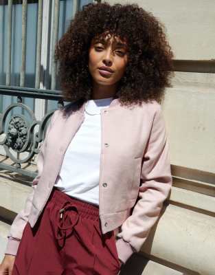 Threadbare Brushed Cropped Bomber Jacket In Pink