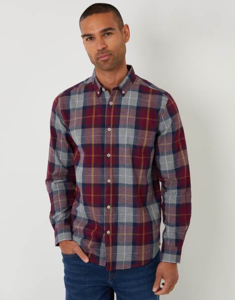 Threadbare Brushed flannel check long sleeve shirt in wine - view 1