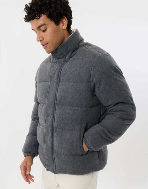 Threadbare Brushed funnel neck puffer coat in charcoal grey, 2 of 5
