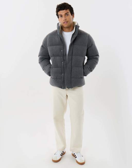 Threadbare Brushed funnel neck puffer coat in charcoal grey, 3 of 5