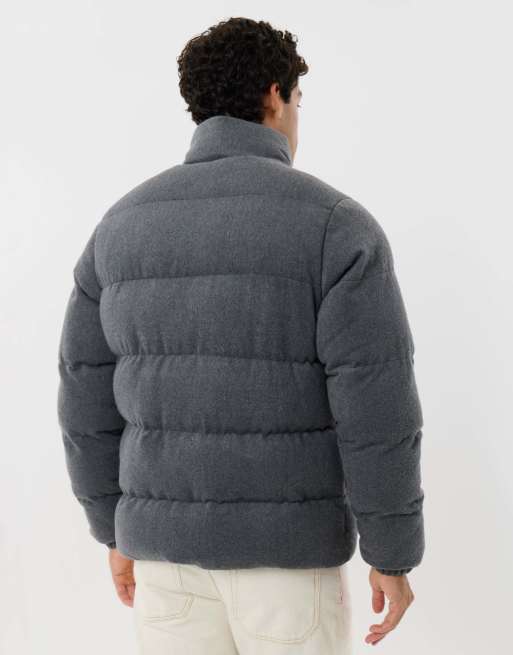 Threadbare Brushed funnel neck puffer coat in charcoal grey, 4 of 5