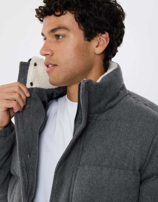 Threadbare Brushed funnel neck puffer coat in charcoal grey, 5 of 5
