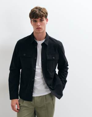 Threadbare brushed heavy weight shacket in black