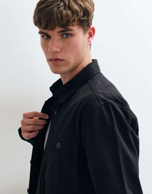 Threadbare brushed heavy weight shacket in black, 3 of 5