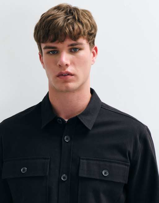Threadbare brushed heavy weight shacket in black, 4 of 5