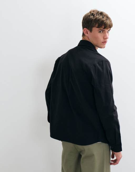 Threadbare brushed heavy weight shacket in black, 5 of 5