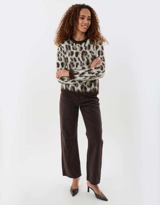 Threadbare Brushed knit crew neck jumper in leopard, 4 of 4