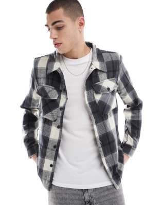 Threadbare Threadbare brushed overshirt in black check