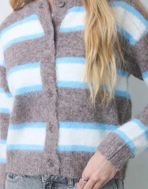 Threadbare brushed stripe knitted cardigan in multi stripe, 4 of 5