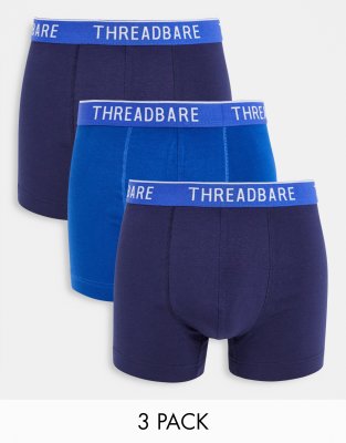 Threadbare Threadbare bryan 3 pack trunks in navy and cobolt