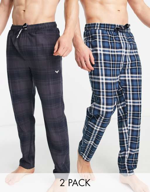 Threadbare – Buckingham – 2er-Pack Lounge-Jogginghosen in Schwarz und Grau kariert