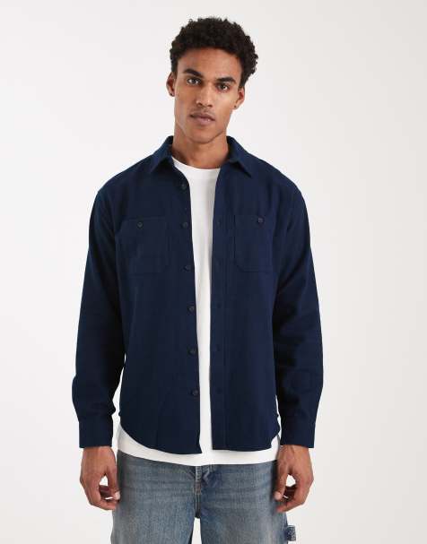 Threadbare button down cotton shirt in navy - view 1