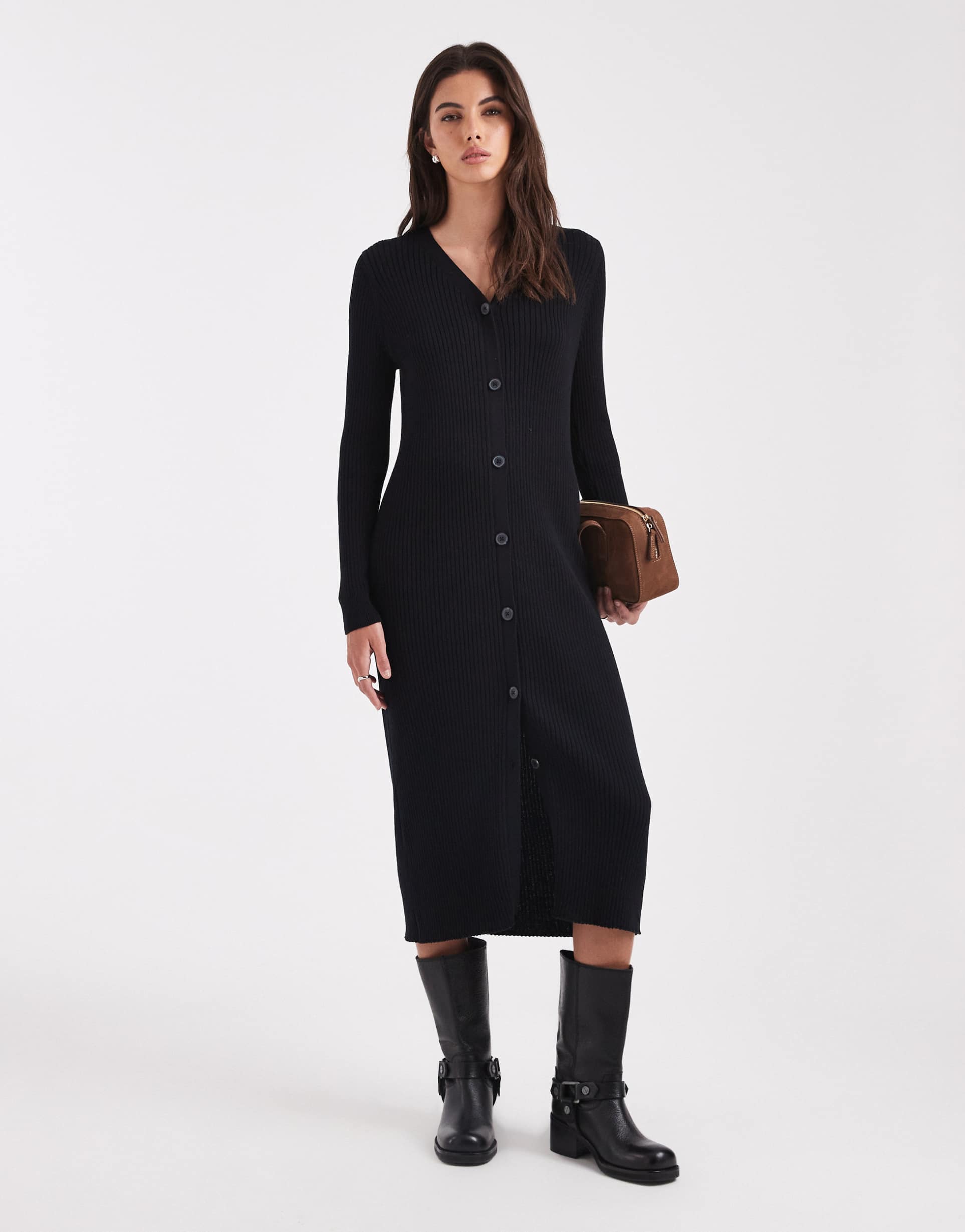 threadbare button down knit maxi dress in black