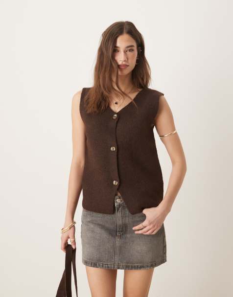 Threadbare button down knit vest in chocolate brown - view 1