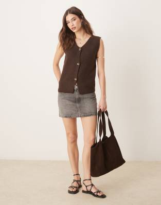 Threadbare Button Down Knit Vest In Brown