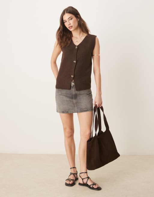 Threadbare button down knit vest in chocolate brown | ASOS