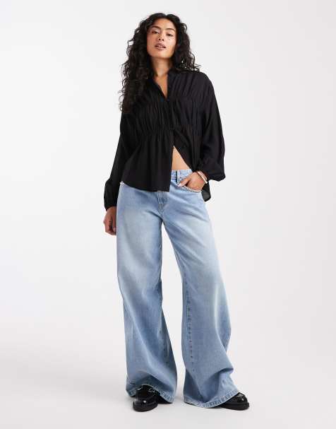 Threadbare button down long sleeve blouse in black