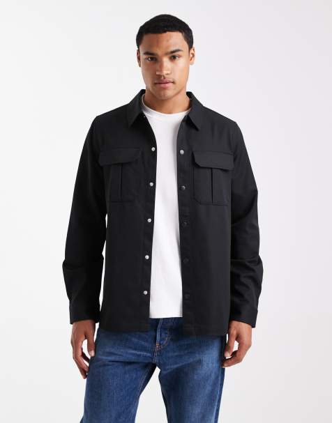 Threadbare button down pocket front shacket in black - view 1