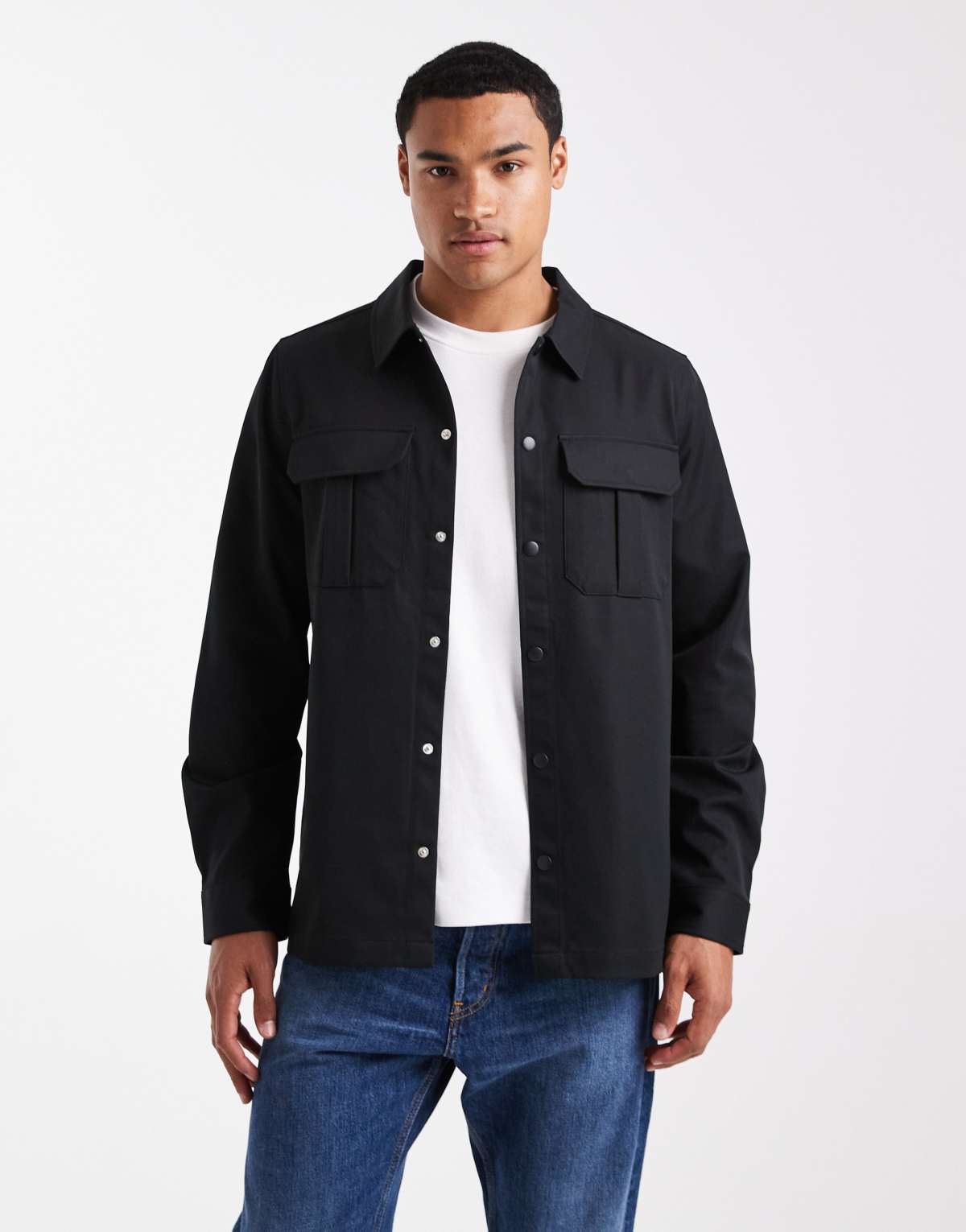 Threadbare button down pocket front shacket in black