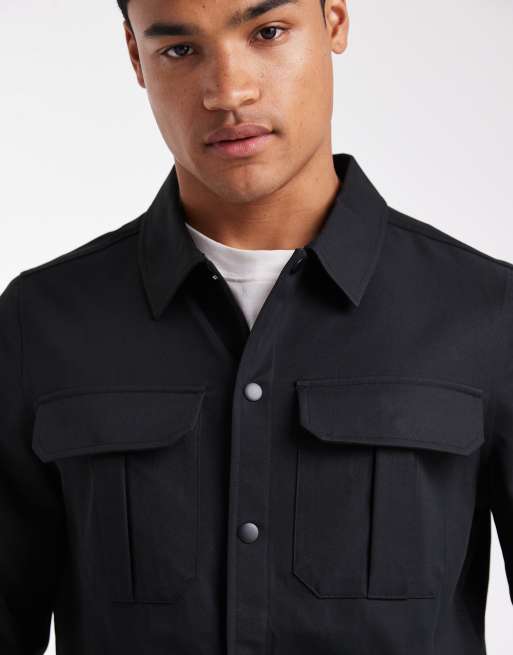Threadbare button down pocket front shacket in black